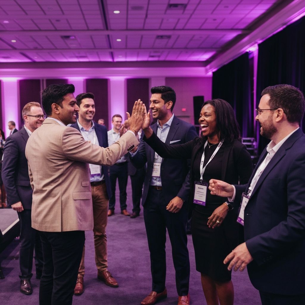 Happy event managers celebrating a successful conference